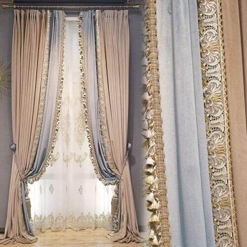 Custom curtains ash purple modern luxury European thick velvet embroidery yarn cloth blackout curtain tulle panel C074