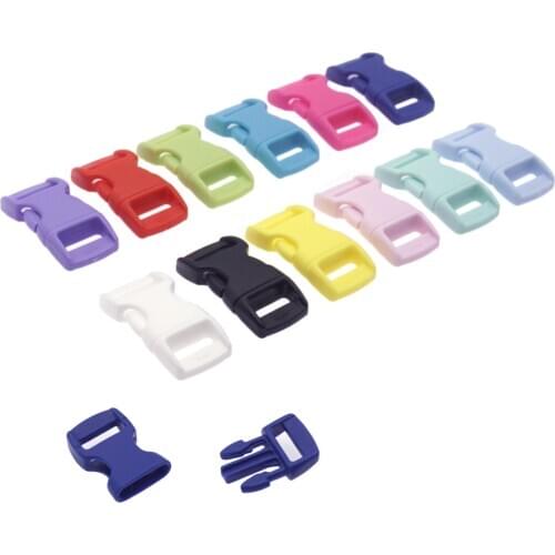 Sutoyuen 50pcs 3/8 Inch (10mm) Colorful Plastic Curved Buckle DIY Craft Webbing Release Buckle for Bracelets Baby Stroller