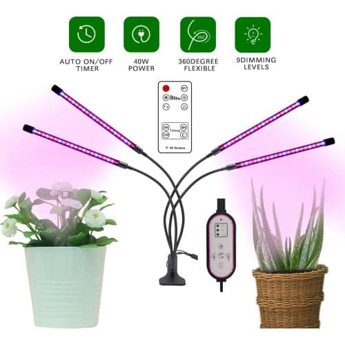 10W 20LEDs Grow Light with Blue Red Light Bulbs 3/9/12H Timer 9Brightness Leves for Indoor Plant Seedlings Sunlike Full Spectrum