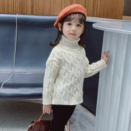 Girls Sweater Babys Coat Outwear 2021 High Neck Thicken Warm Winter Autumn Knitting Jacket Long Sleeve Childrens Clothing