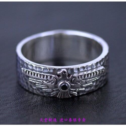 Thailand jewelry retro 925 Sterling Silver rings flying eagle badge ring