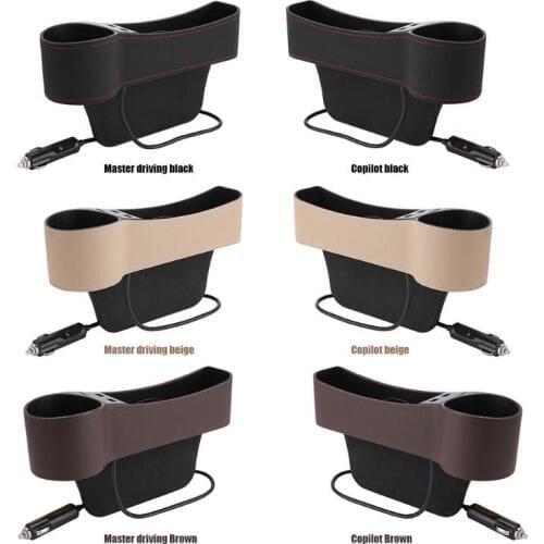 Universal Car Storage Console Seat Gap Organizer Cup Holder Auto Seat Side Slit Pocket Storage Box With Dual USB Charger Ports