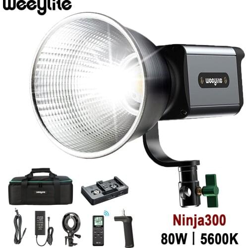 Weeylite Ninja300 80W White Studio Portrait Lamp 5600K CRI95+ LED Photography Daylight Light with Bowens Mount Remote Control