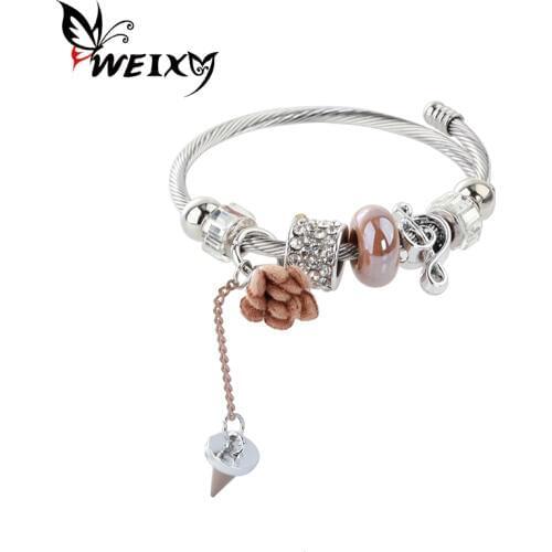 WEIXY Adjustable Stainless Steel Bracelets Bohemian Ethnic Opened Cuff Charm Bangles DIY Handmade Boho Jewelry Accessories Gift