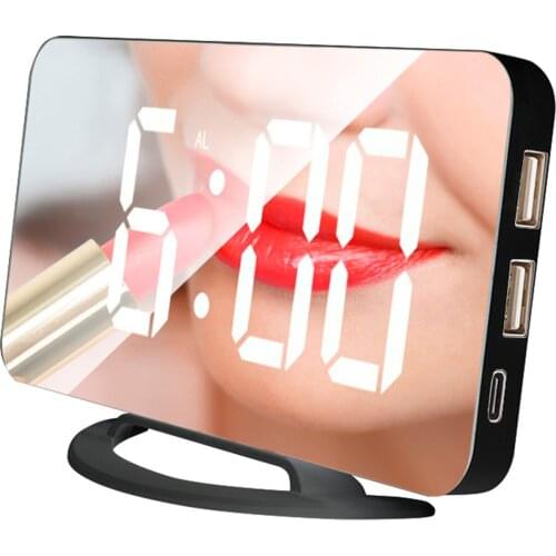 LED Mirror Clock Mini Digital Alarm Clock Table Clock with Snooze Function 3 Adjustable Brightness Auto-Adapt Backlight