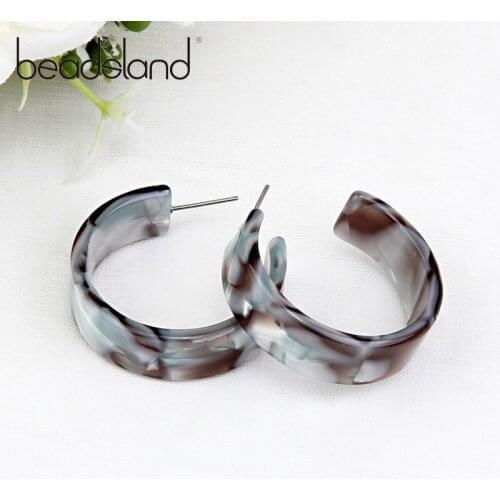 Beadsland Acetic Acrylic Hoop Earrings Fashion Vintage Semicircular Design Women Girls Dancing Party Christmas Gift 40024