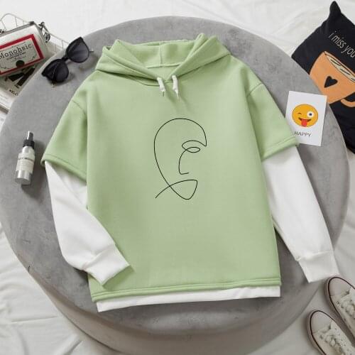 Women Pullovers for Patchwork Hiphop Sweatshirt Hoodies Fake Two Piece Long Sleeve Hoodie Jumper Men Harajuku Fashion Clothing