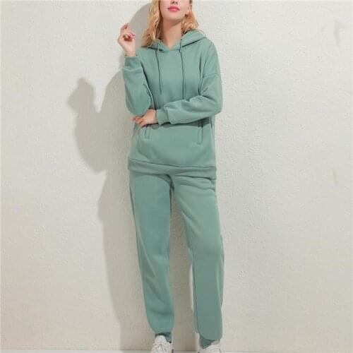 2 Pieces Sets Hoodies Sweatshirt And Pants Suits 2021 Autumn Winter Tops+Trouser Women Thick Fleece Solid Suit