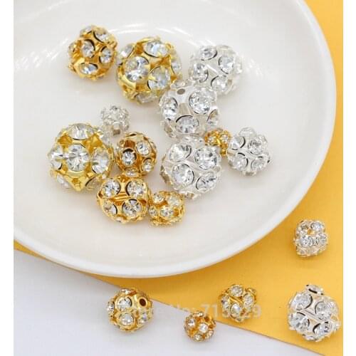 20p 6/8/10/12/14/16mm Gold silver Czech crystal rhinestones Pave Diamante Hollow Round ball spacer beads for DIY Jewelry making