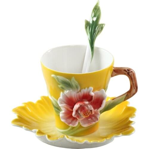 150ml Coffee Mug Enamel Color bone China Coffee cup dish spoon Festive Gift Ceramic Drink cup Coffee Mug