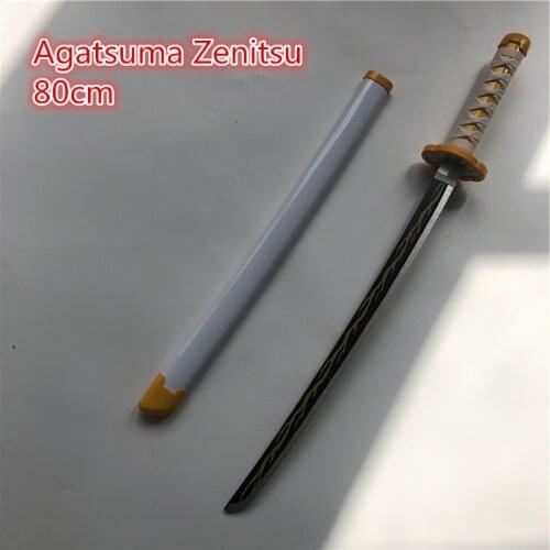 80cm Kimetsu no Yaiba Sword Weapon Demon Slayer Agatsuma Zenitsu Cosplay Sword 1:1 Anime Ninja Knife wood toy
