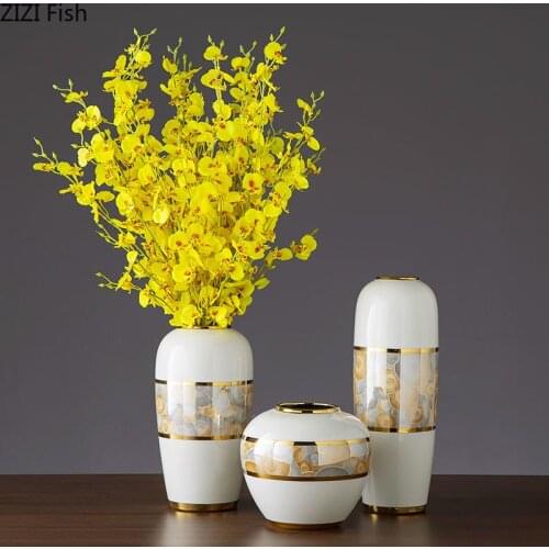 American Gold-plated Ceramic Vase Artificial Flower Arrangement Crafts Luxury Living Room Table Flower Vase Home Decoration New