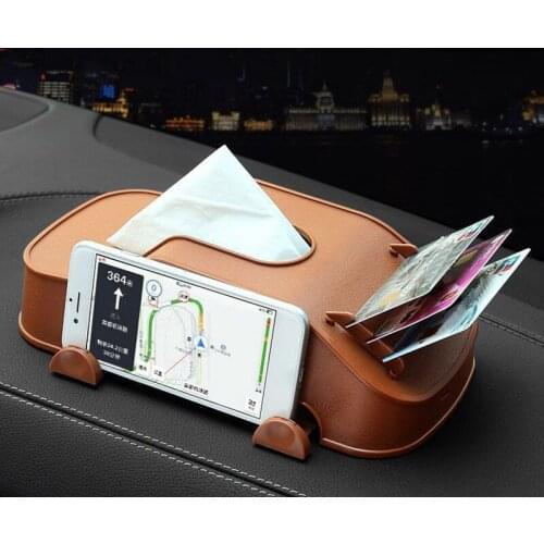 Car Multifunctional Tissue Box with Anti-slip Bottom Phone Holder with Card Slot Car Shape Tissue Storage BIN