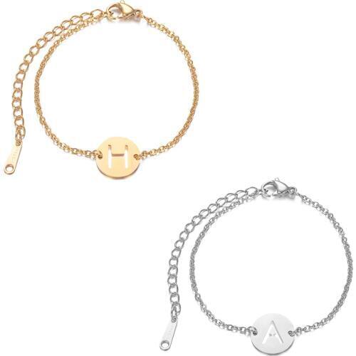 2019 Stainless Steel A-Z 26 English Letter Bracelet Gold Steel Tone Adjustable Name Chain Link Bangle Pulseras Mujer Jewelry