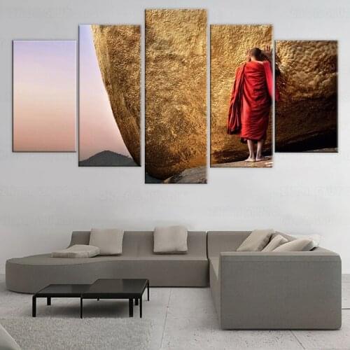 Buddha pagoda gold mountain monk ultra Painting Canvas Print room decor print poster picture canvas with frame