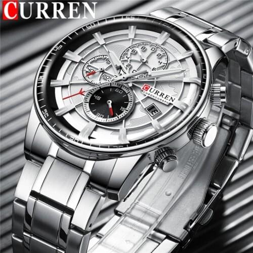 CURREN Man WristWatch Business Chronograph Men Watch Military Top Brand Luxury White Stainless Steel Date Sport Male Clock 8362