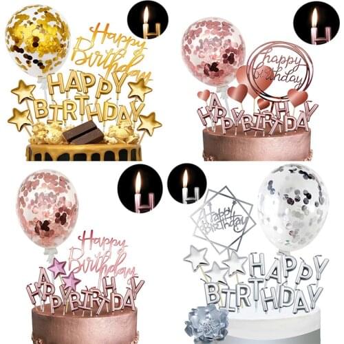 Rose gold candle cake topper rose gold confetti balloon birthday cake decoration girl women kids kids shiny happy birthday wreat