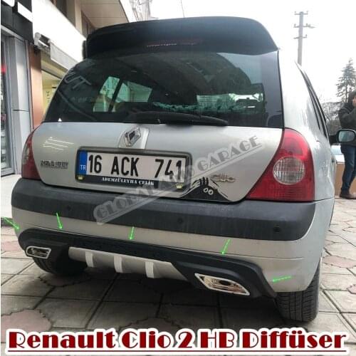 For Renault Clio 2 Hatchback Diffuser 1998 1999 2000 2001 2002 2003 2004 2005 Rear Bumper Extension Attachment Auto Universal