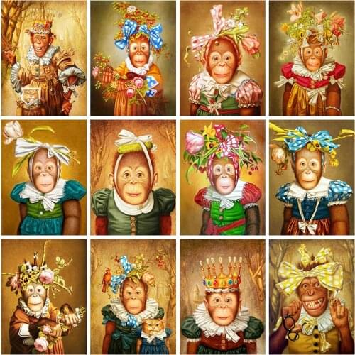 Evershine Full Square Diamond Embroidery Monkey 5D DIY Diamond Painting Cross Stitch Animals Picture Of Rhinestones Crafts Kit