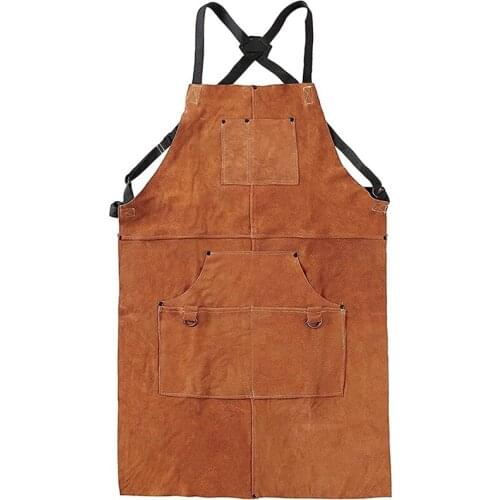Leather Work Shop Apron With 6 Tool Pockets Heat&Flame Resistant Heavy Duty Welding Apron,24X36inch,Adjustable M To XXL