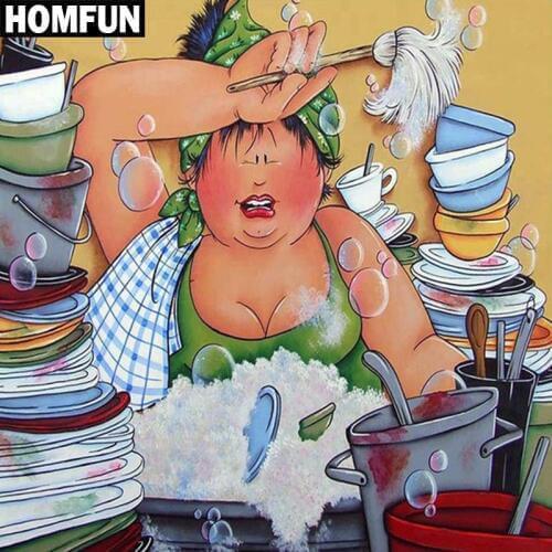 HOMFUN Full Square/Round Drill 5D DIY Diamond Painting "Fat woman" Embroidery Cross Stitch 3D Home Decor Gift A06329