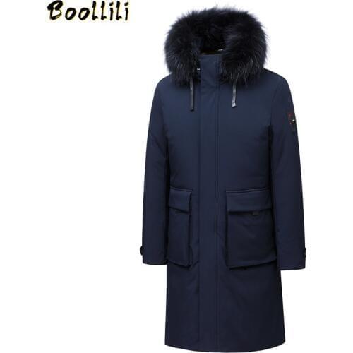 2020 Winter New Mens Fur Collar White Duck Down Jacket Business Fashion Thick Warm Long Parka and Coats Male Brand Clothes