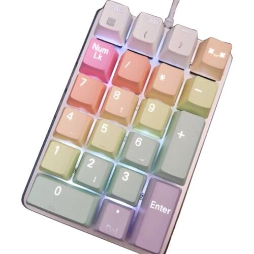21 Keys Mini Wired Mechanical Keypad PBT Keycaps Keyboard Numeric Keypads for Notebook Financial Accounting Data - Rainbow