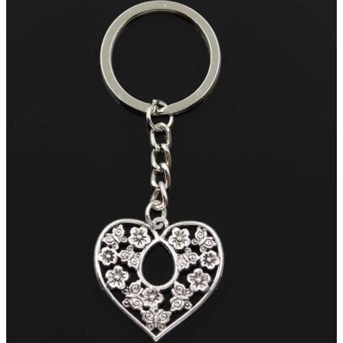 Fashion Heart Flower 30x30mm Pendant 30mm Key Ring Metal Chain Bronze Silver Color Men Car Gift Souvenirs Keychain Dropshipping