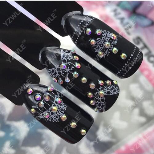 1pc Stroke Hollow Flower Pattern Black White Adhesive Stickers Nail Art Decal Decoration ( Just Bare Sheet 12.2cm*7.5cm)
