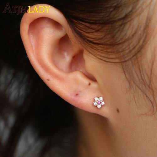 New Full Rhinestone Snowflake Stud Earrings Fashion Small Fresh CZ Crystal Flowers Star mini Earring delicate cute mini ear