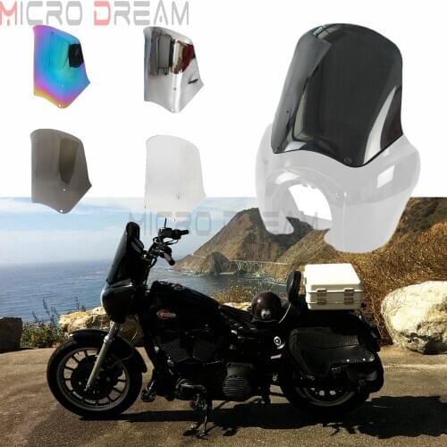 Smoke Headlight Fairing Wind Screen Shield Air Flow Deflector Windscreen For Harley Dyna Low Rider Fat Street Bob Wide Glide FXR