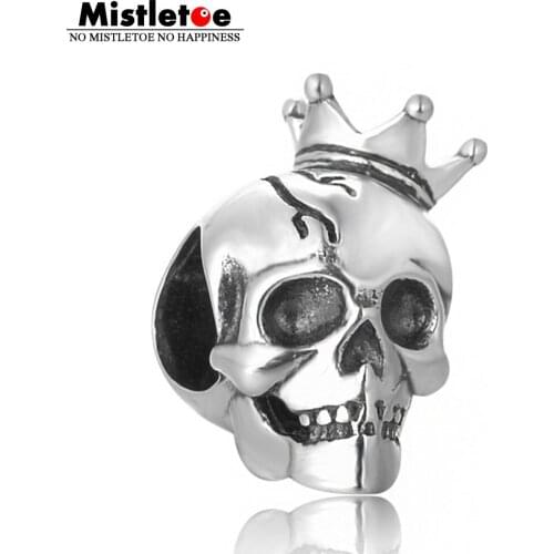 Mistletoe Jewelry Genuine 925 Sterling Silver Skull With Crown Charm Bead Fit European Bracelet