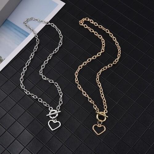 Wholesale Hip Hop Heart Pendant Choker Necklaces For Women Punk Fashion Party Jewelry Clavicle Chain Link Chain Gifts