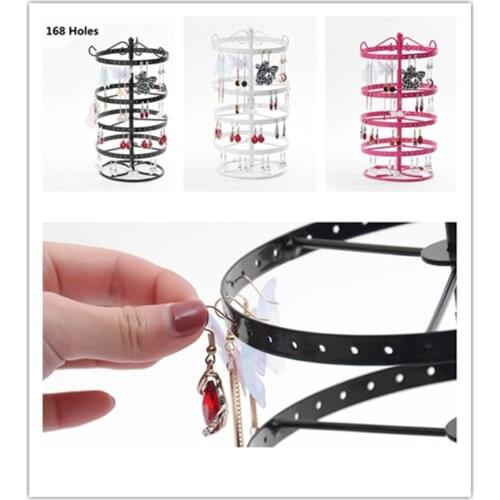 168 Holes Earrings Ear Stud Jewelry Organizer Necklace Jewelry Display Stand Metal Rotating Storage Holder Jewelry Organizer