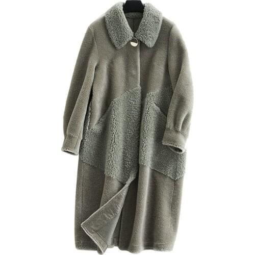 2020 New Sheep Shearing Overcoat Girls Long Fund Directly Canister Pure Wool Grain Lamb Down Leather And Fur Loose Coat