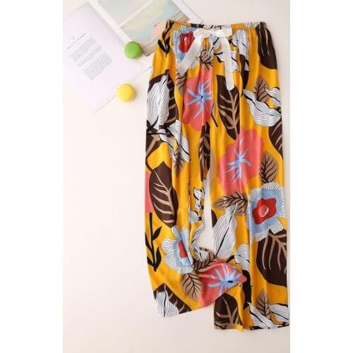 Spring Summer Sleep Wear for Women Pajama Printing Loose Bottoms Female Calf-Length Pants Lounge Home Wear Sleepwear Women