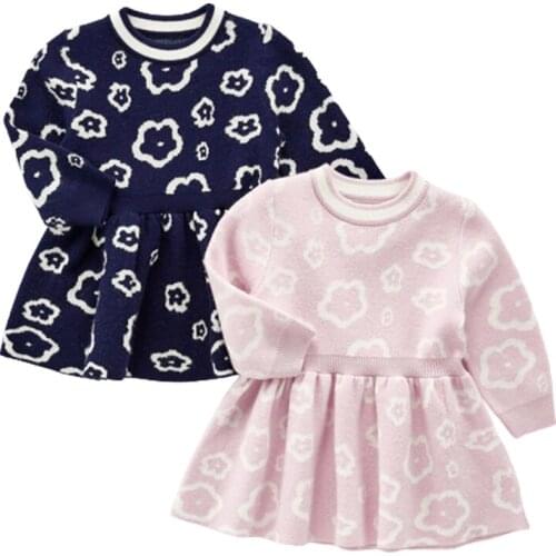 Girls Sweater Dress 0-3Yrs Winter Baby Girl Knitted Dress Flower Print Warm Newborn Dresses Toddler Autumn Clothing Outfits