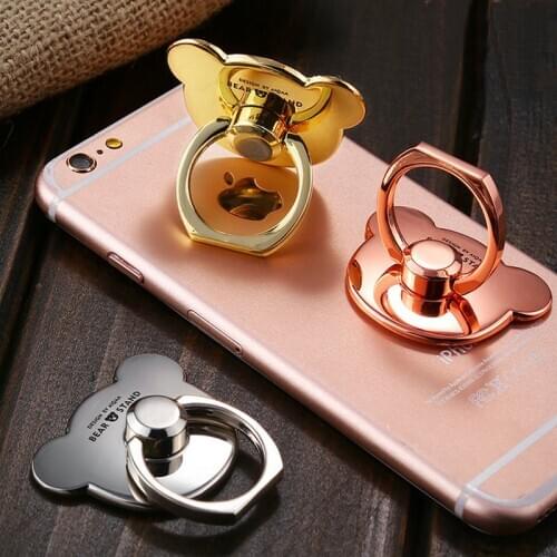 Luxury metal Bear Mobile Phone Socket Holder Universal Expanding Degree Rotation Finger Ring Holder Bracket Stand Accessories