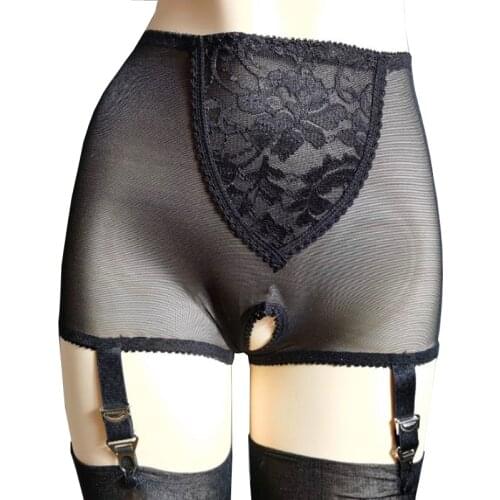 Sexy Garter Belt for Stocking Black Lace High Waist Mesh Garter Belt Women Crotchless Panty Lingerie Suspender Belts