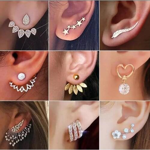 2021 New Fashion Crystal Flower Drop Earrings For Women Wings Leaf Feather Flowers Rhinestones Stud Earrings For Women Wedding