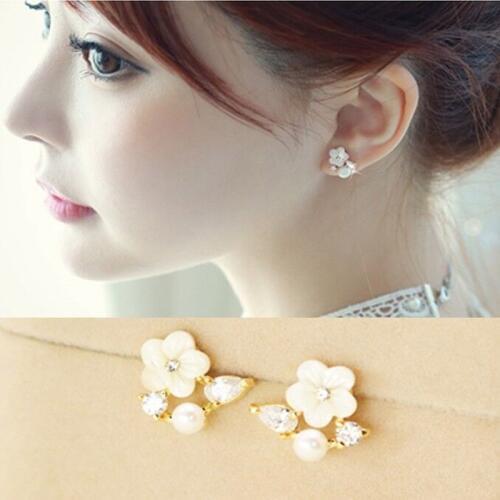 JIOFREE Fashion Hot Sale Korea Zircon flower Shape Statement Clip On Earrings no pierced With Crystal Rhinestone Wedding Jewelry
