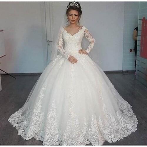 Wedding Dress 2021 Princess robe de mariee Long Sleeves Appliques Celebrity Ball Gown vestido De Noiva Bride Gown