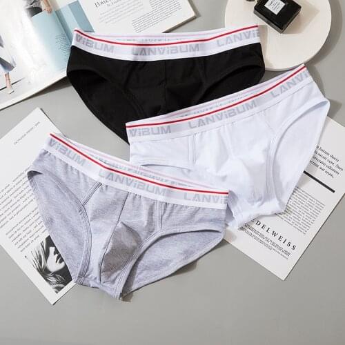 LANVIBUM briefs underwear mens panties mid-waist cotton triangle pants U convex bag solid color mens triangle pants