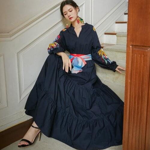 VANOVICH 2021 Spring and Summer New Women Dress Fashion Casual Cotton Ladies Dress Embroidered Long Sleeve Women Clothing