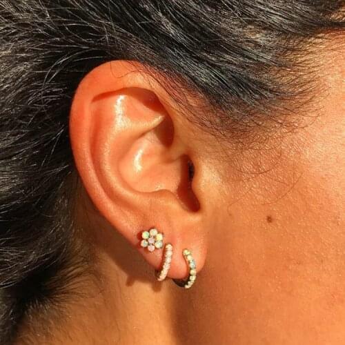 925 sterling silver white fire opal stone women earring huggie hoops minimal delicate Gold Filled fashion cute classic jewels