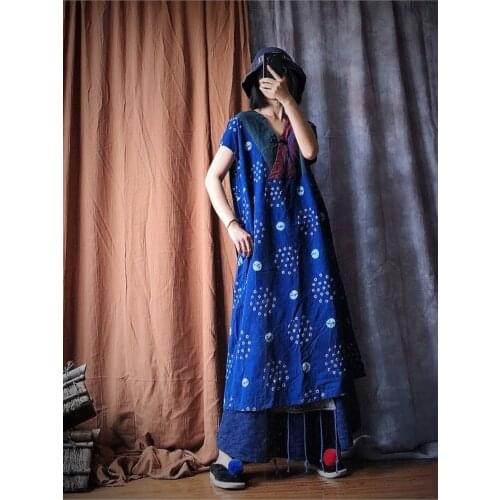 Women Loose Batik Patchwork Dress Ladies Vintage Spliced Dresses Female Summer Autumn Dress 2020