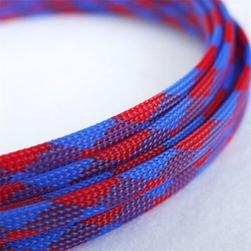 1 meters Blue & Red High quality 8mm Braid PET Expandable Sleeving High Density Sheathing Plaited Cable Sleeves DIY