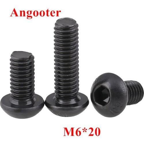100pcs M6*20 Hexagon Socket Button Head Cap Screw Black Steel 10.9 Grade ISO7380 Round Head Screws Bolts M6*20mm