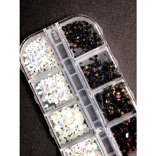 12pcs Nail Rhinestone set , 3mm/4mm/5/6mm rhinestones , nail art , resin ,decals Resin rhinestone Jelly Crystal Flat-back Stone