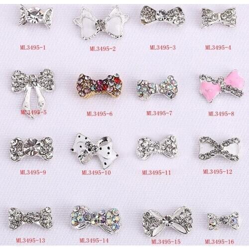 20pcs/lot High Quality Fashion New Bow-encrusted Series Shiny Alloy Rhinestone 3D Charm DIY Nail Supplies Decoration
